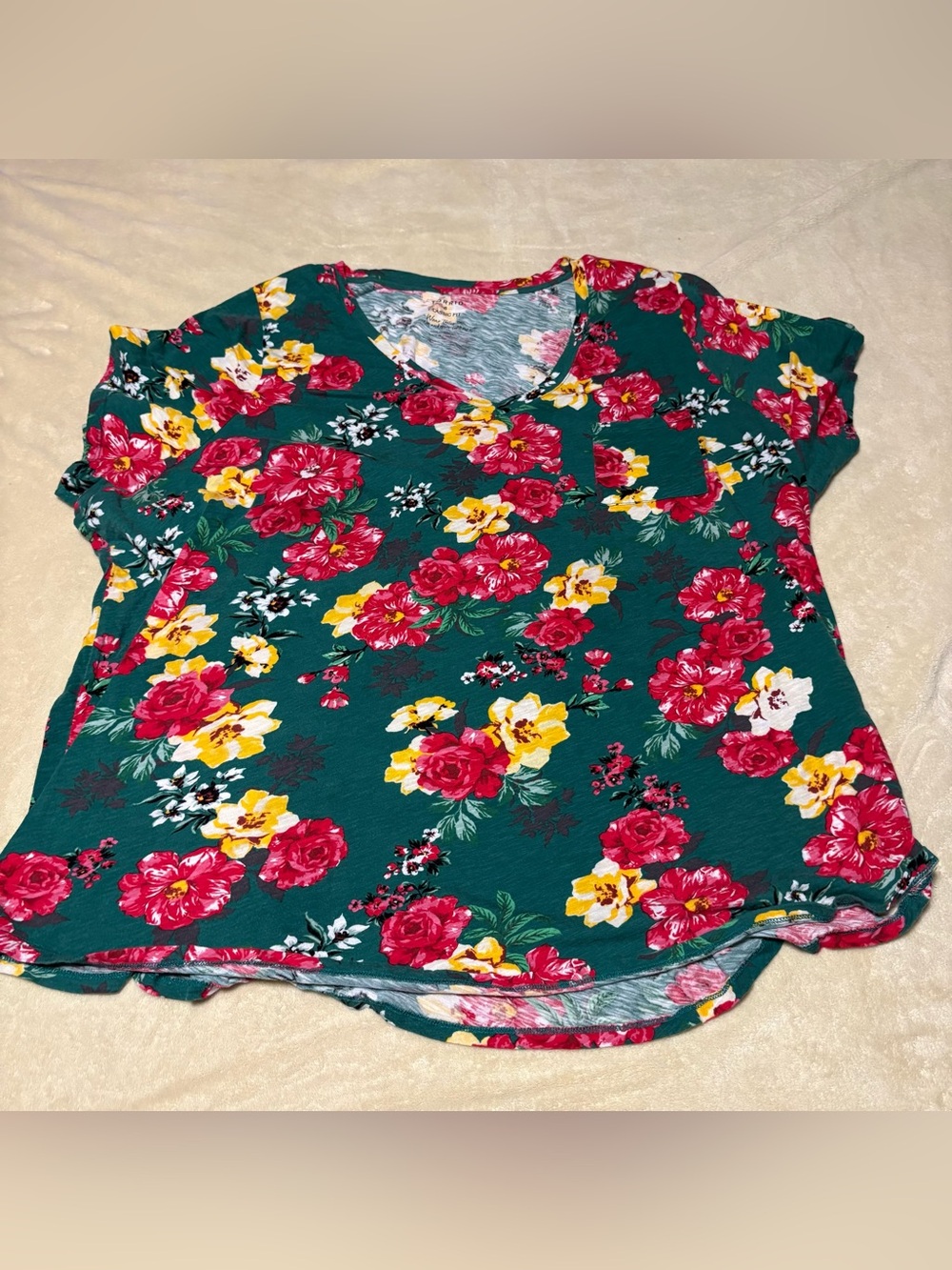 torrid Teal Short Sleeve Top with Pink and Yellow Floral Print
